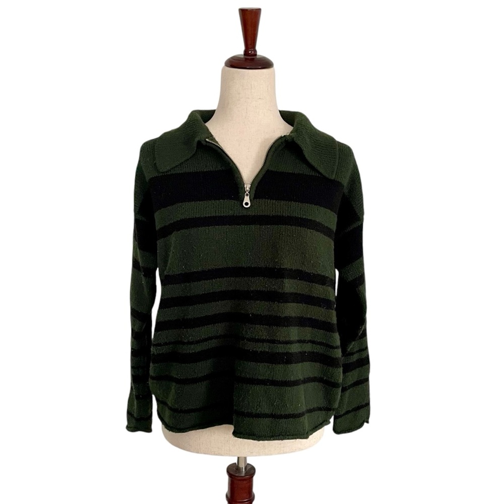 Vintage Express Tricot Women’s Striped Quarter Zip Pullover Sweater, Size Small